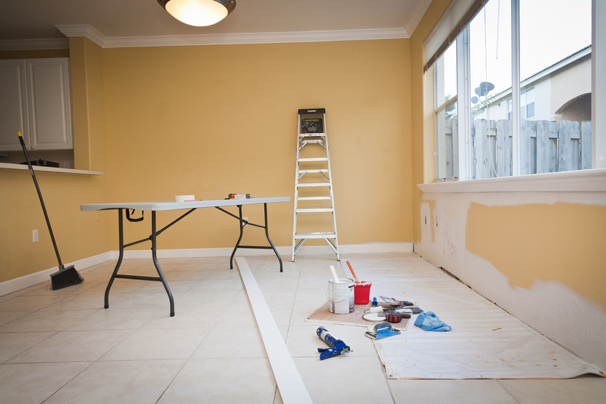 Room being painted in a house